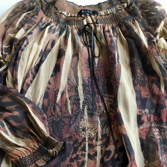 B.L.E.U. Brown Sheer Top Size M - Picture 6 of 7